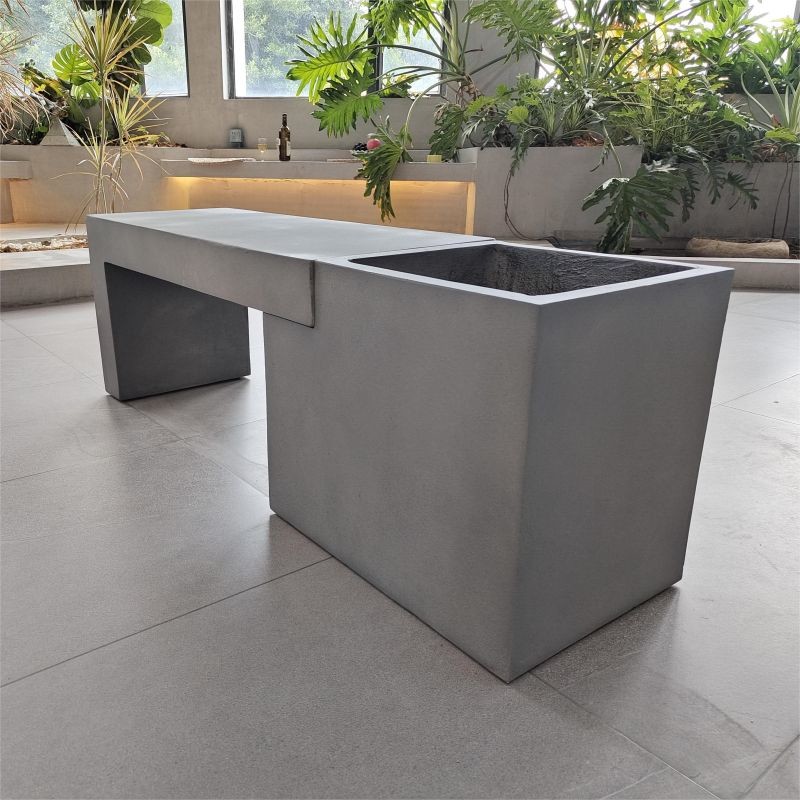 Rectangular GRC Concrete Patio Table Garden Furniture Outdoor Concrete Benches