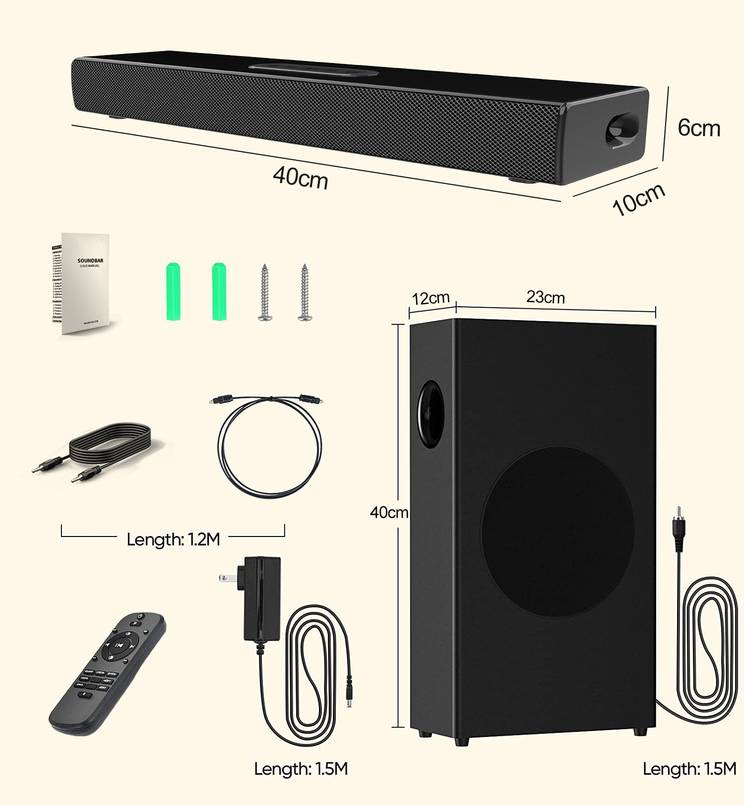 Optical Inputs 2.1 Bluetooth Soundbar With Subwoofer No Distortion