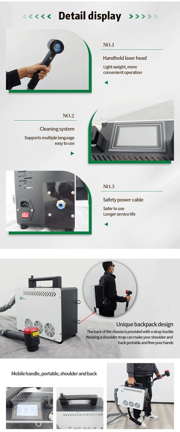 Portable Pulse Laser Cleaning Machine Backpack Handheld Removal Rust Fiber Laser Cleaning Machine for Car