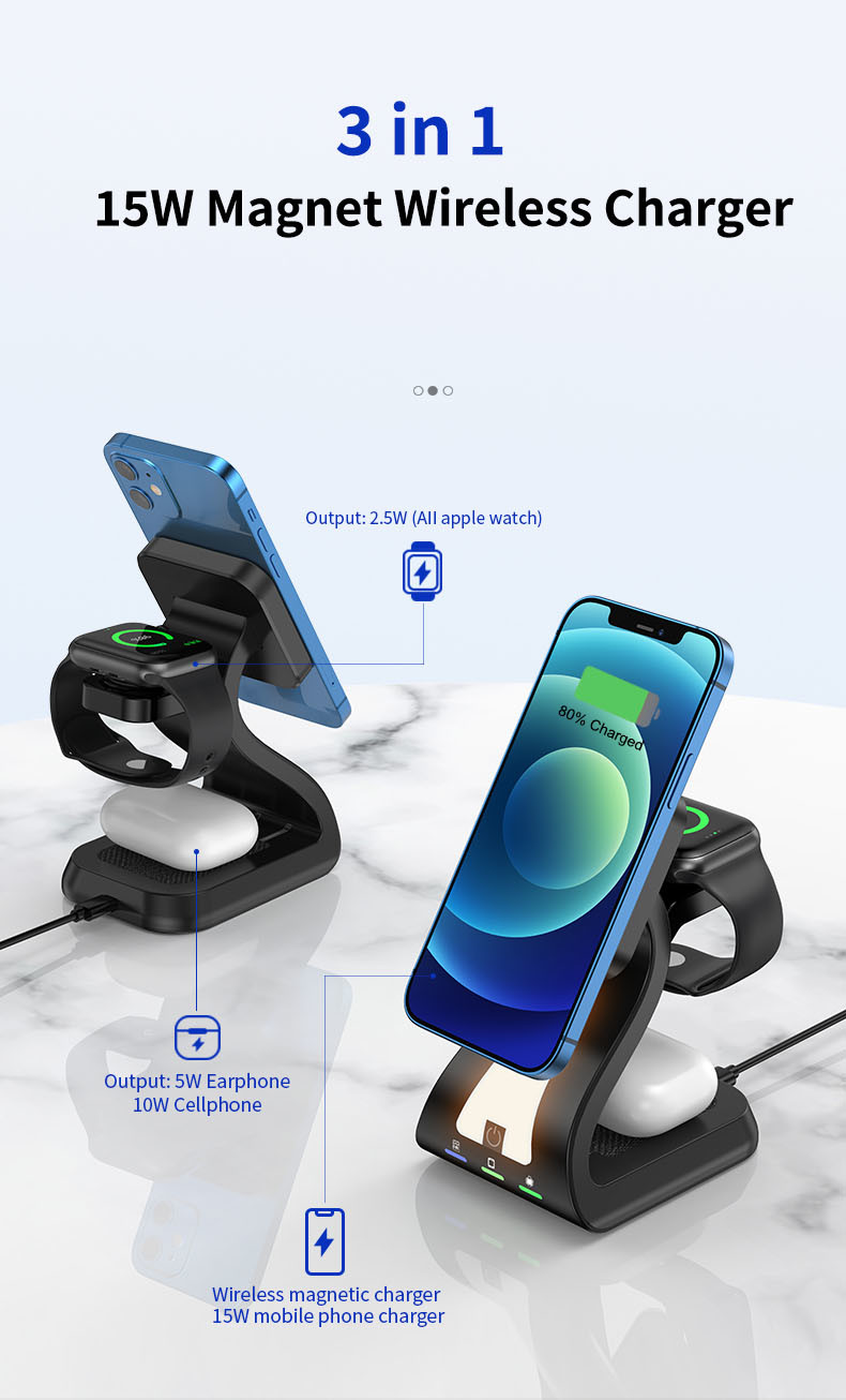 Magnetic Wireless 4 In 1 Phone Charger Customizable With LED Night Light