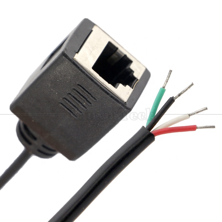 Female RJ45 Socket to Open Tinned Soldering 4 Wires Bare End Pigtail Cable