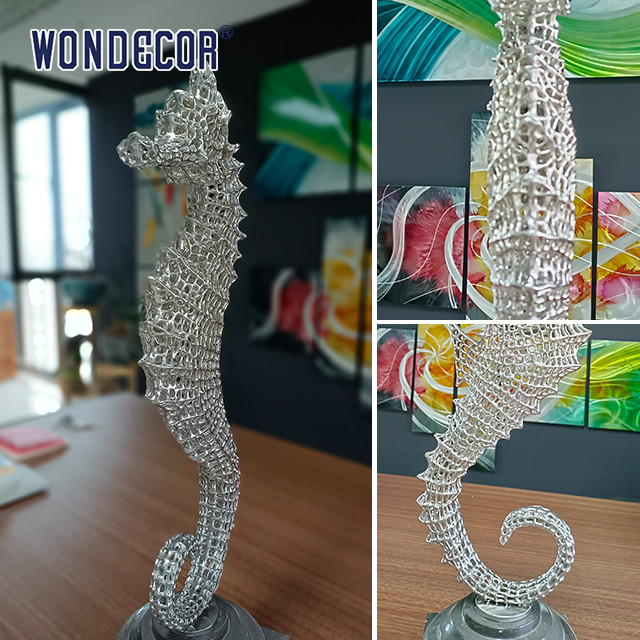 Abstract Hollow Seahorse Casting Stainless Steel Sculpture Smooth Texture