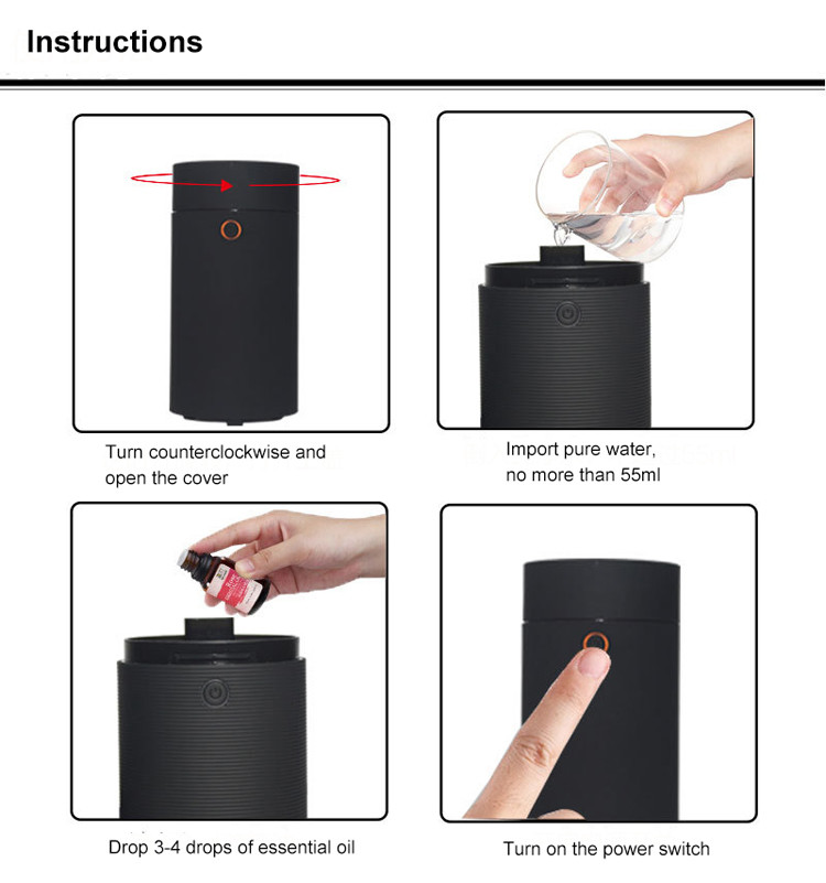 Auto Shut Off 55ml USB rubber Appearance Portable Plastic Essential Oil Aroma Diffuser