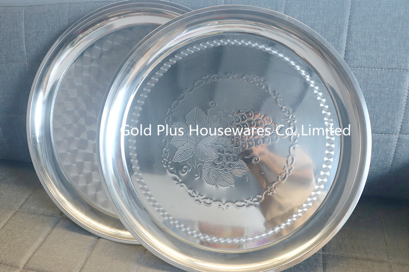 40cm Dinnerware Stainless Steel Round Tray Custom Serving Pizza Plate