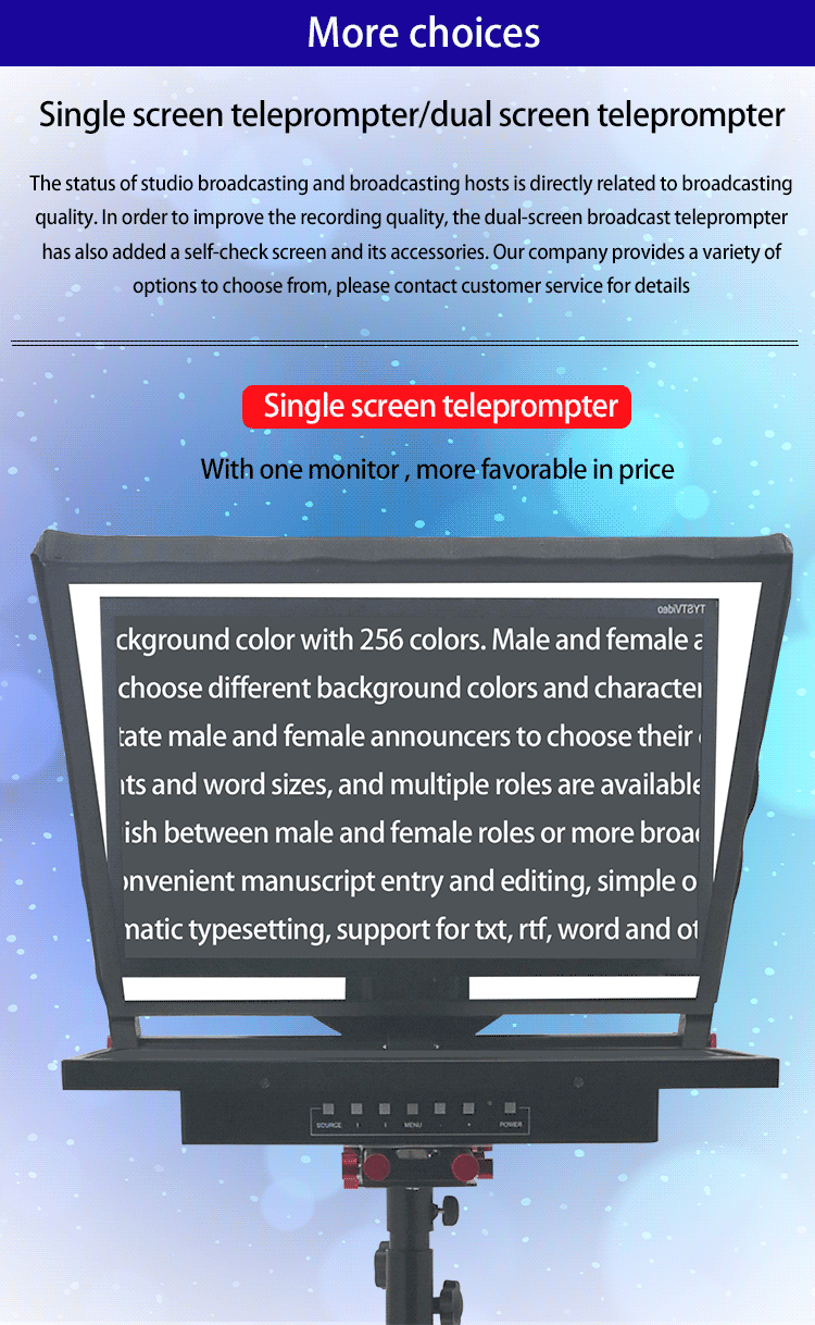 Broadcast Teleprompter with Tripod and Remoter 24inch Single Screen Built-in Prompter