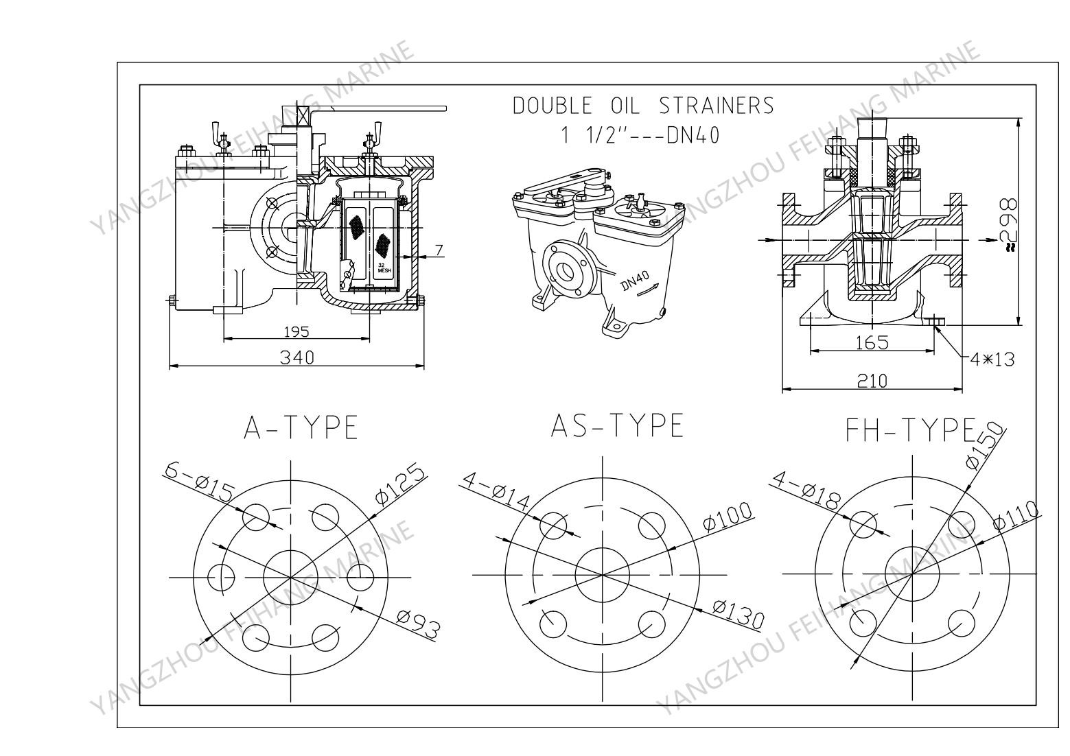 Marine Duplex Oil Filter And Duplex FUEL Oil Filter AS40-0.18/0.13 CB/T425-94 Cast Iron Body,With Filter Element