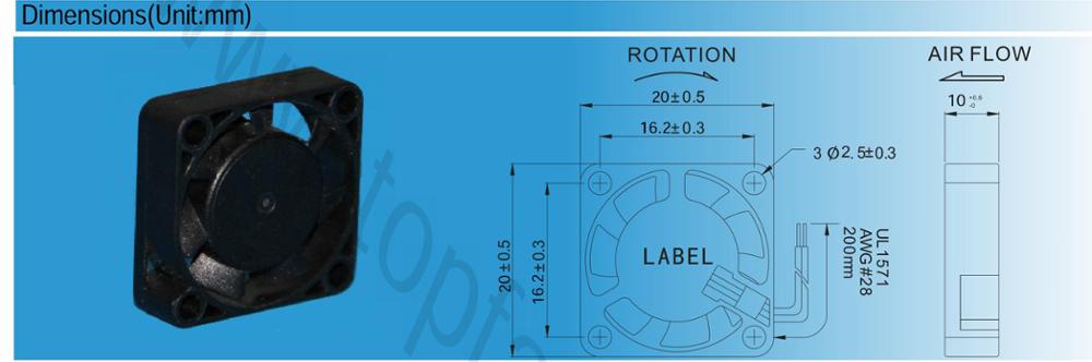 12V 2cm lmiddle speed PBT sleeve and ball bearing low price 20mmX20mmX10mm