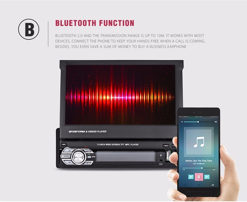 7 Inch Retractable Android Car Radio 1 Din FM AM USB Bluetooth Car Multimedia System With Gps