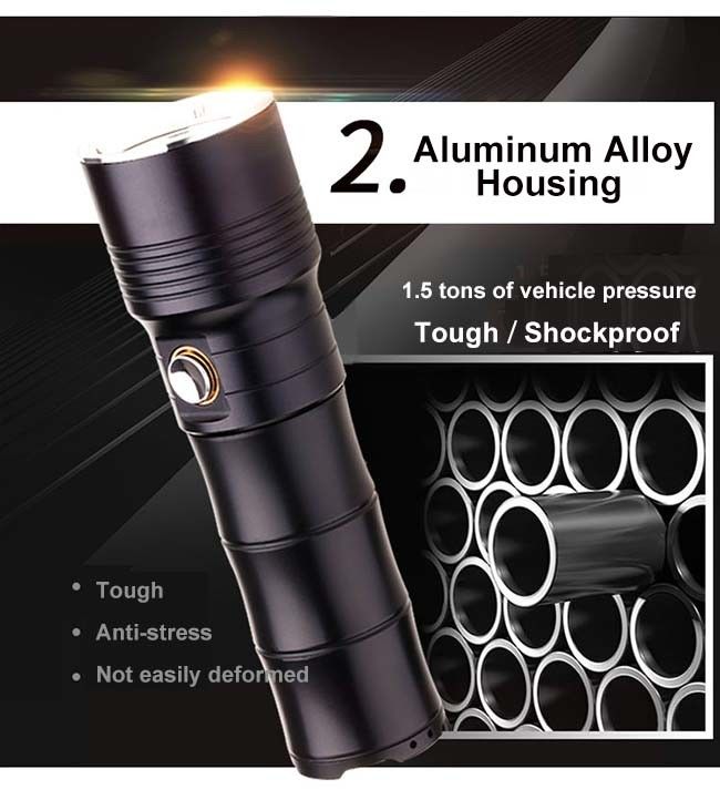10W Rechargeable LED Flashlight 500m Lighting Distance Wear Resistance
