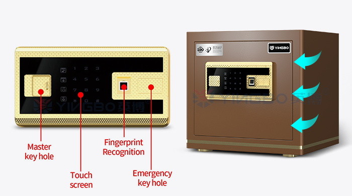 Coffee Solid Steel Office Safe Box Dual Alarm Fingerprint Safe Box YB/N7-35