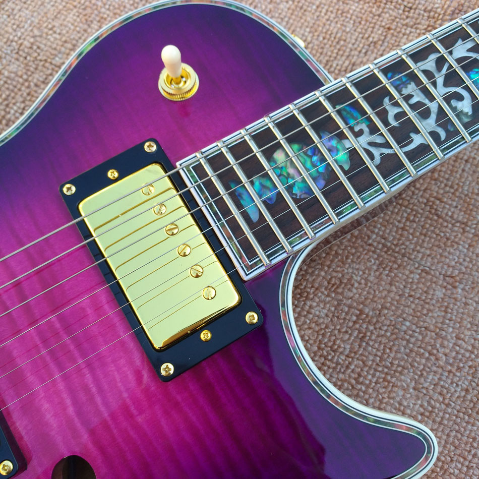 Custom LP Semi Hollow body Electric Guitar with F holes, Abalone Flower inlaid fingerboard guitar, free shipping
