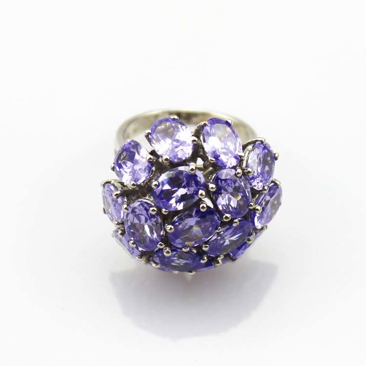 White Gold Plated Sterling Silver with Purple Cubic Zircon Ring (FR0525)