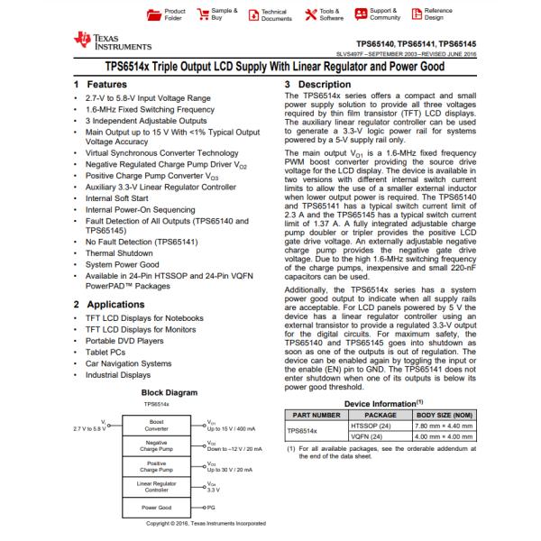 TPS65145PWPR LCD Monitor Notebook Display PMIC Programmable Logic Chips 24-HTSSOP