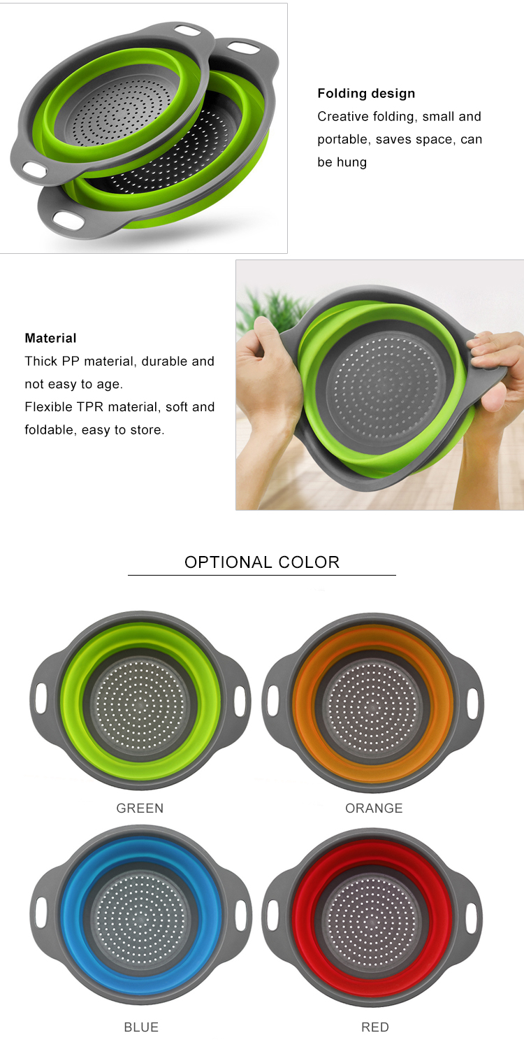 Lightweight Round Space Saving Silicone Colander Strainer