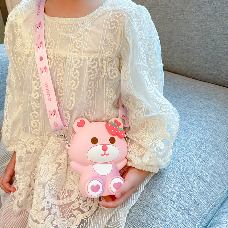 Bear Lightweight Silicone Pencil Case For Durable Stationery Storage Crossbody Shoulder Purse Bag Cute Mini Handbag
