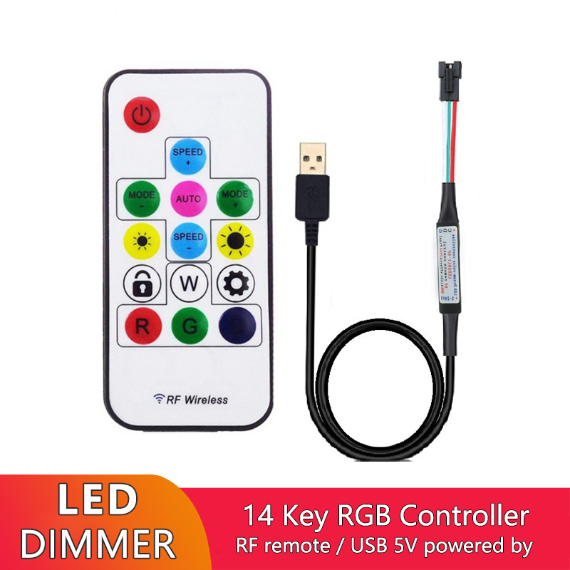 Mini LED Pixel Controller USB DC 5V With 14 Keys RF Remote Control