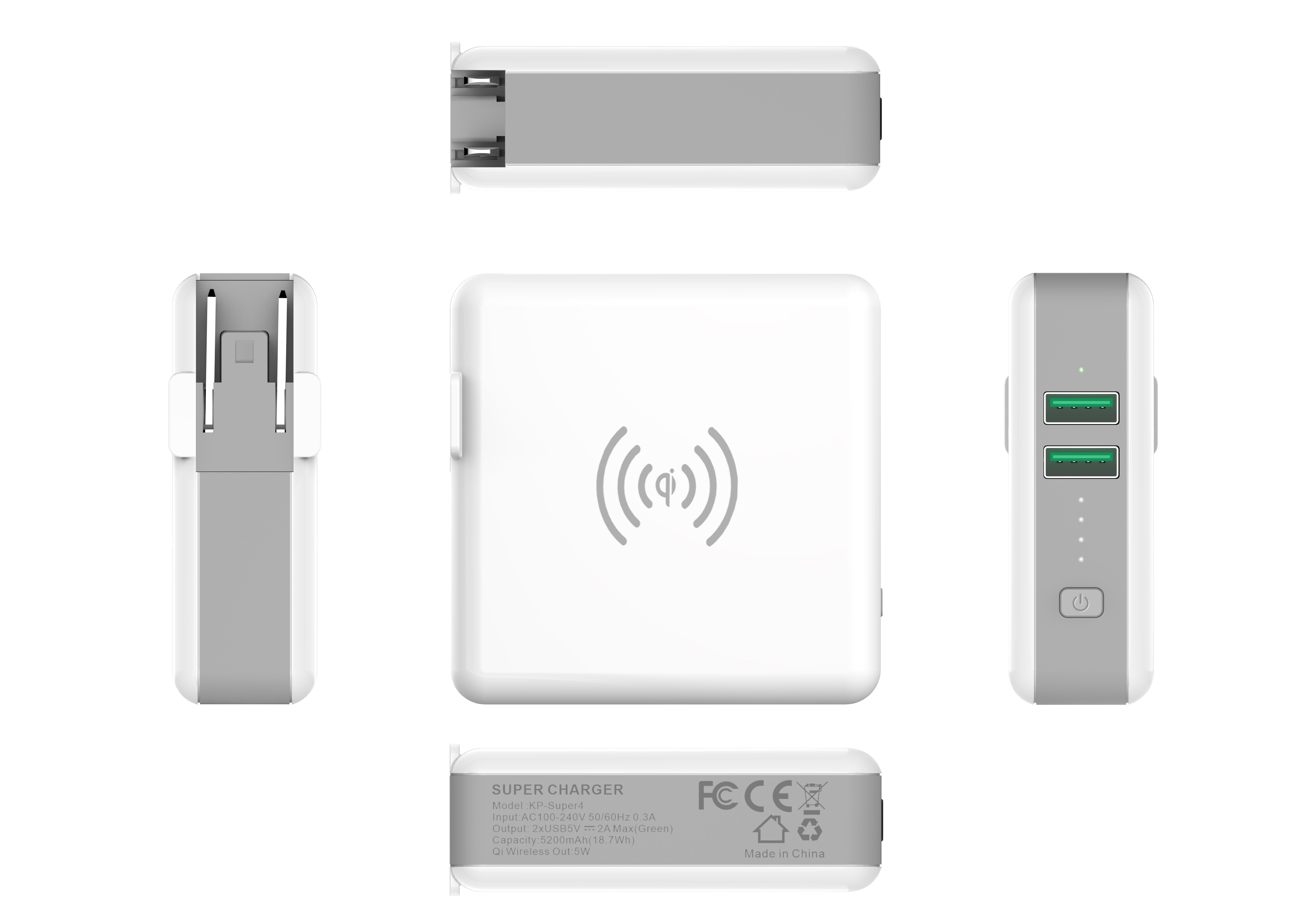 4 In 1 Universal AC Adapter Wireless Charger Power Bank