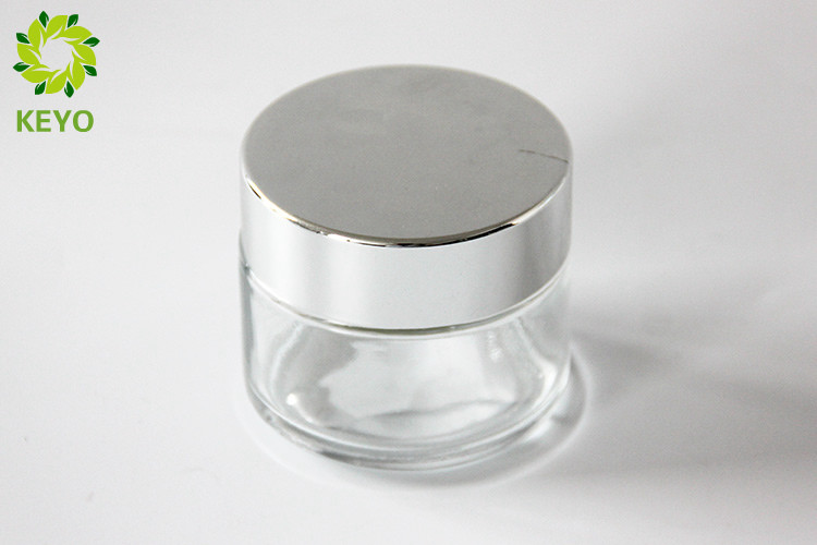 Thick Wall Clear Glass Face Cream Jars 100g Round Shape With Silver Color Cap