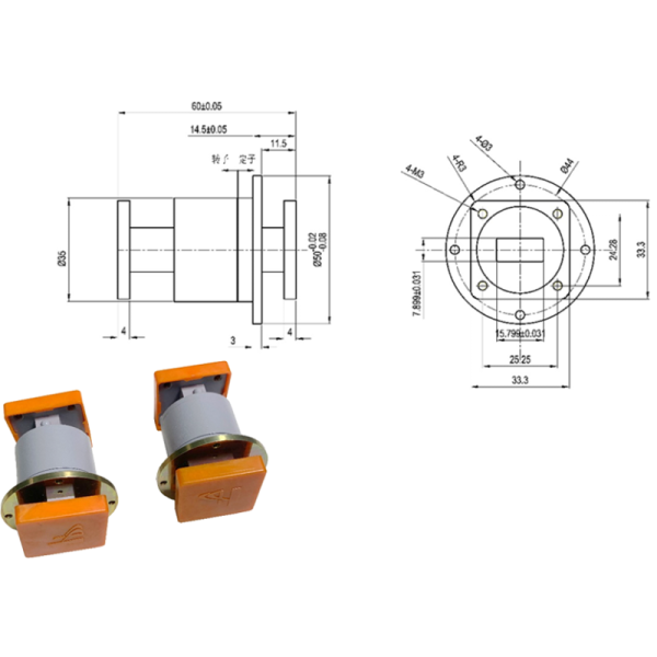 Waveguide Rotary Joint with IP65 Protection, 50 Million Revolutions Lifetime, and Aluminum Alloy Housing for Radar and Satellite Communication