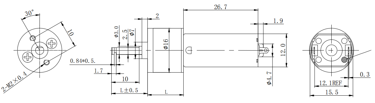 16mm Gear Motor 12V High Torque 100 Rpm DC Motor Dimensions