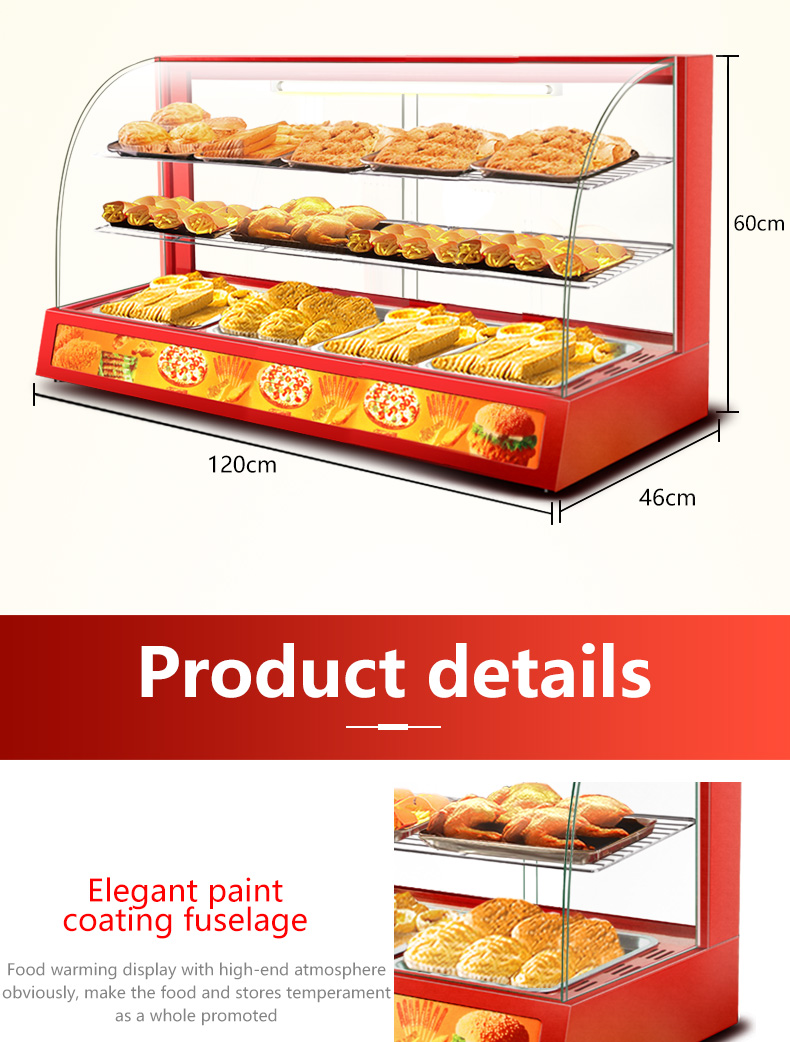Professional Electric Red Glass Food Warmer Display Showcase with Toughened Glass