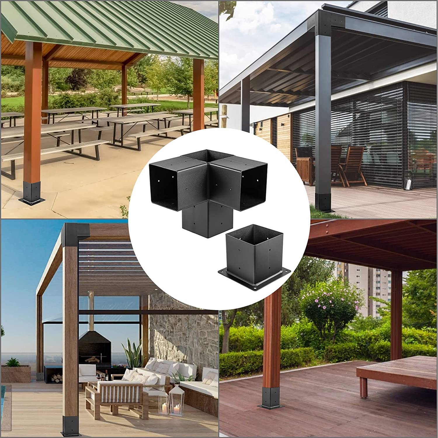 Easily Assembled Wooden Post Brackets in Black 4x4 Hardware Kit for Extending Gazebo