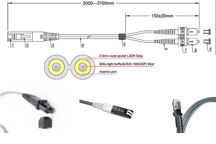 LSZH OM3 Fiber Optic Patch Cords High Strength Coated VF 45 To SC LC Patch Cable