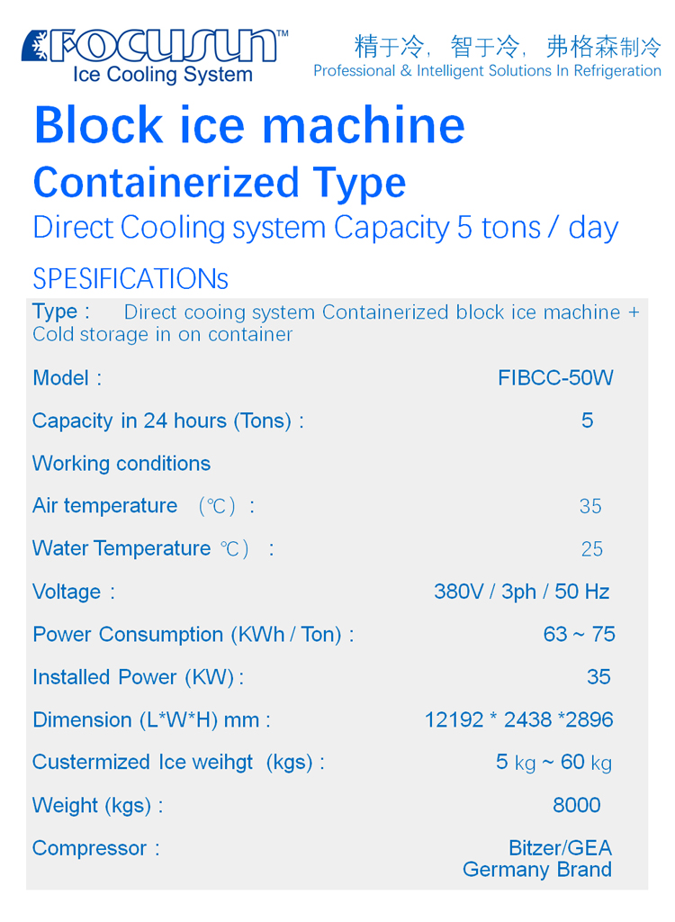 Direct Cooling Block Ice Machine and 5 Tons Containerized Cold Room Complete Solution