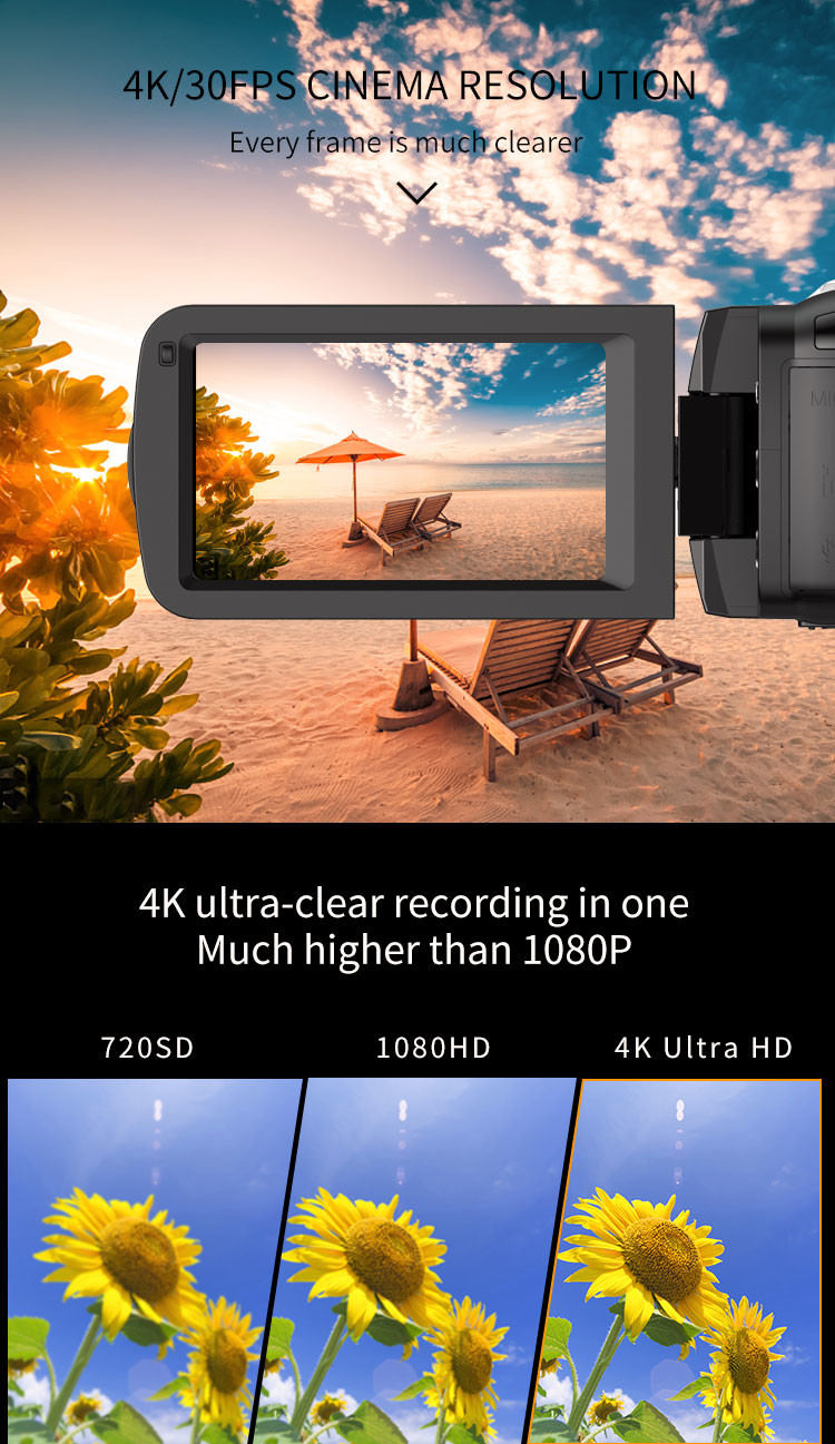 4k 30fps Waterproof Handheld Camcorder 48M EIS Handy HD Mini DV Camera