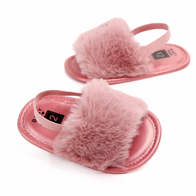 New designed cheap Faux fur soft cotton sole anti-slip prewalker outdoor baby sandals