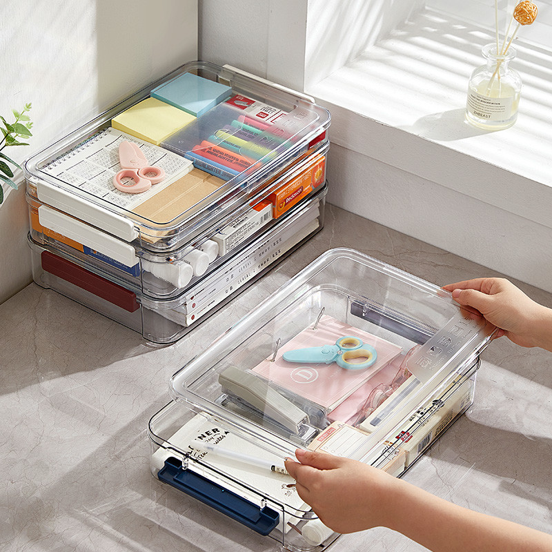 A4 File Documents Portable Project Case Clear Stackable Plastic Art Organizer Containers File Scrapbook Paper Storage Box