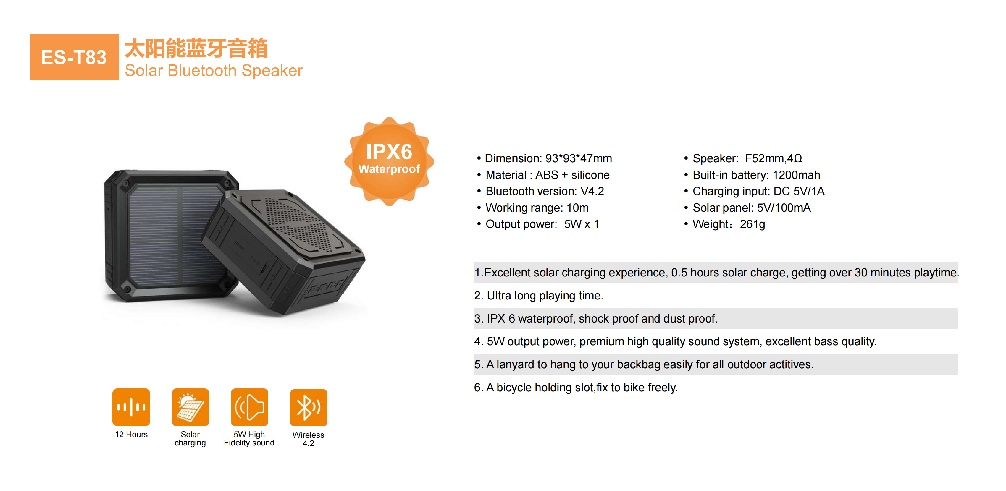 9W Solar Waterproof Bluetooth Speaker Power Bank | Best Manufacturers, Suppliers, Exporters, Importers, Buyers,