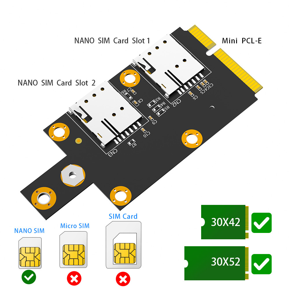 Mini PCI-E to NGFF M.2 B-Key Adapter with Dual NANO SIM Card Slot 3G/4G/5G WWAN Module in Stock