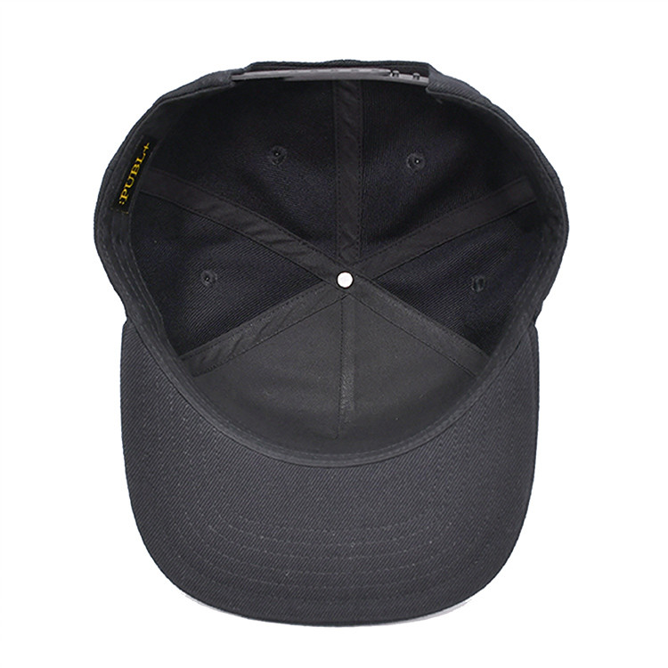 Custom 6 Panel Black Acrylic Closed Back Flex Fit Gorras Cap Embroidery sublimation Logo Underbrim Hip Hop Snapback cap