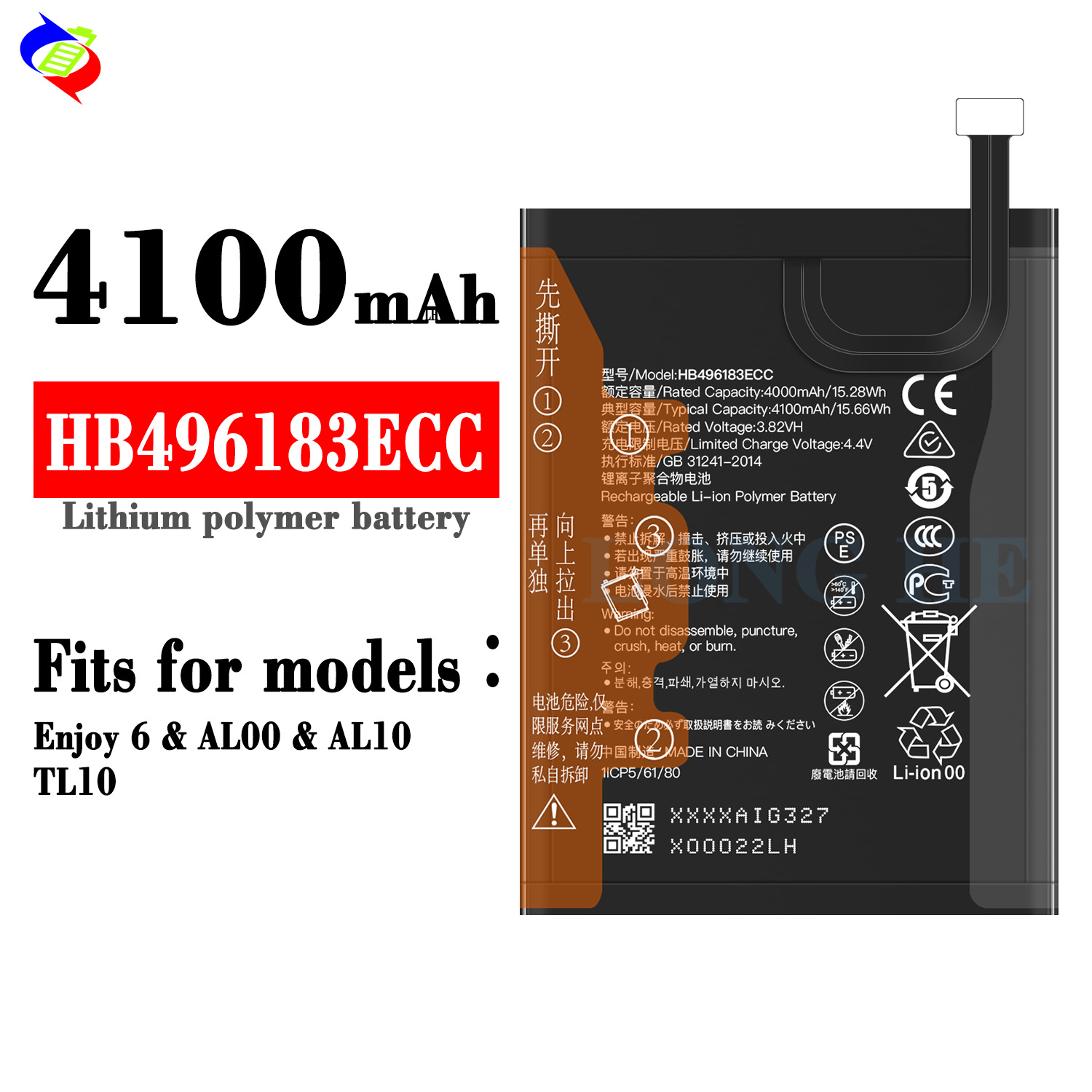 Double IC Protection 4100mAh Li-Polymer Battery HB496183ECC for Huawei Enjoy 6 NCE-AL00 AL10 TL1O