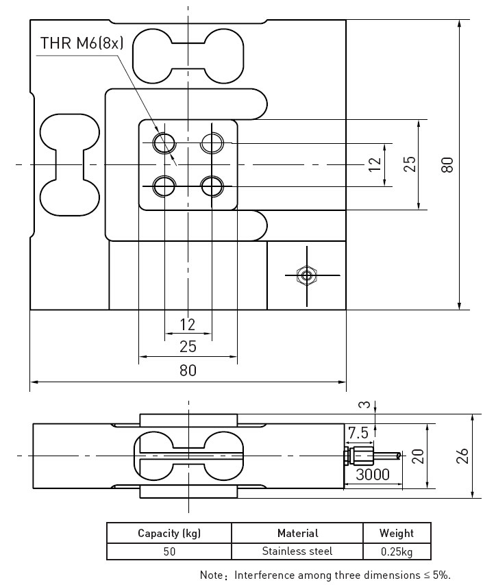 Customized Three Dimensional Force Multi Axis Load Cell Sensor Square Type
