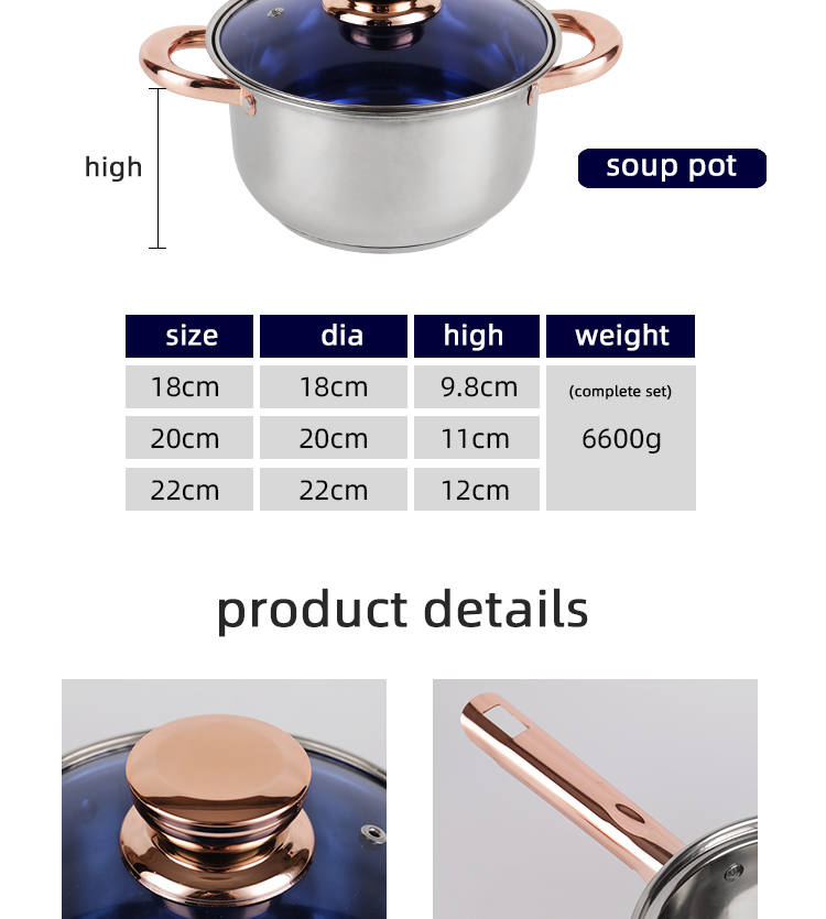 Non Stick Kitchen Stainless Steel Cookware Set With Glass Lid