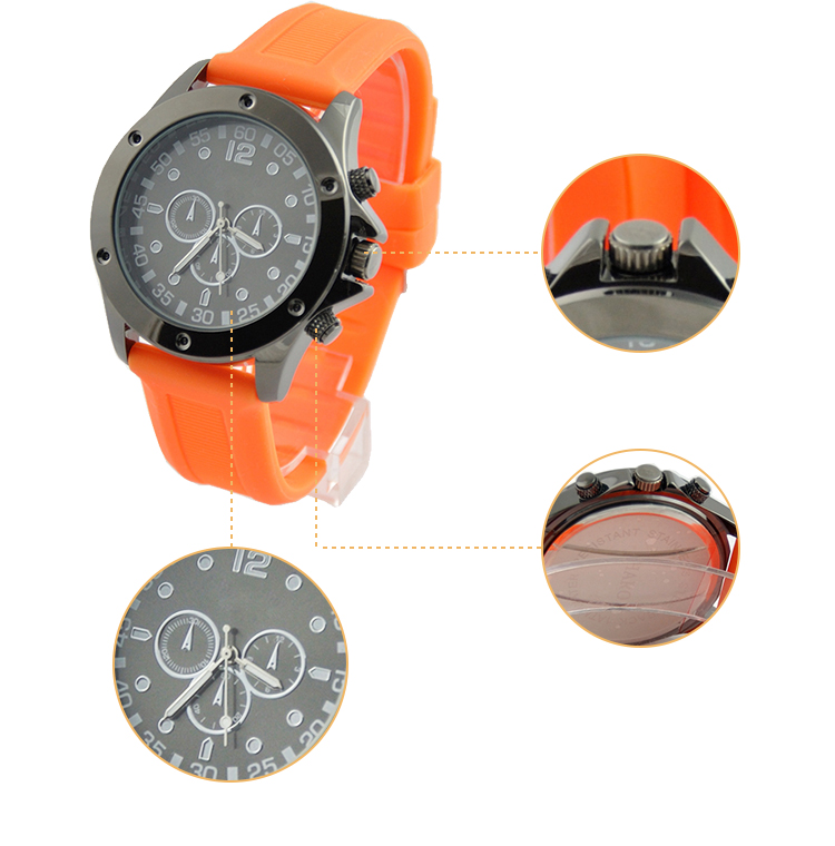Green Color Silicone Sports Watch 1-3 Atm Water Resistant With Alloy Case