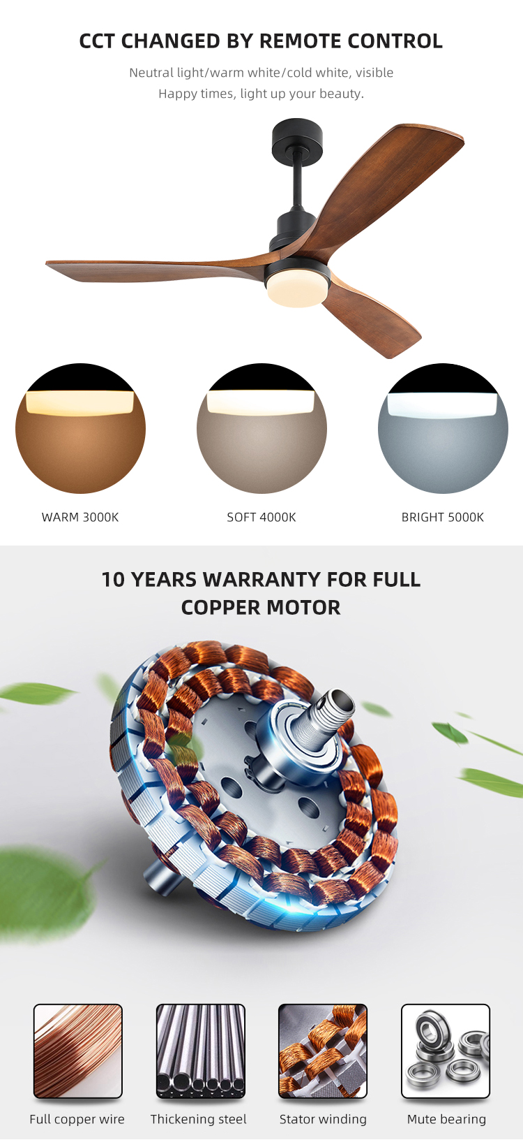 220VDC 65W 3 Wooden Blades Modern Living Room Air Cooling Fan With Light Feel Free To Contact