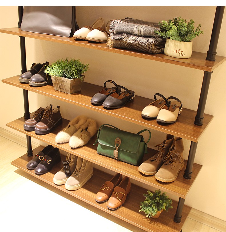 Wood / Metal Indoor Shoe Rack Display Shelves Modern 6 Layers Store Fittings