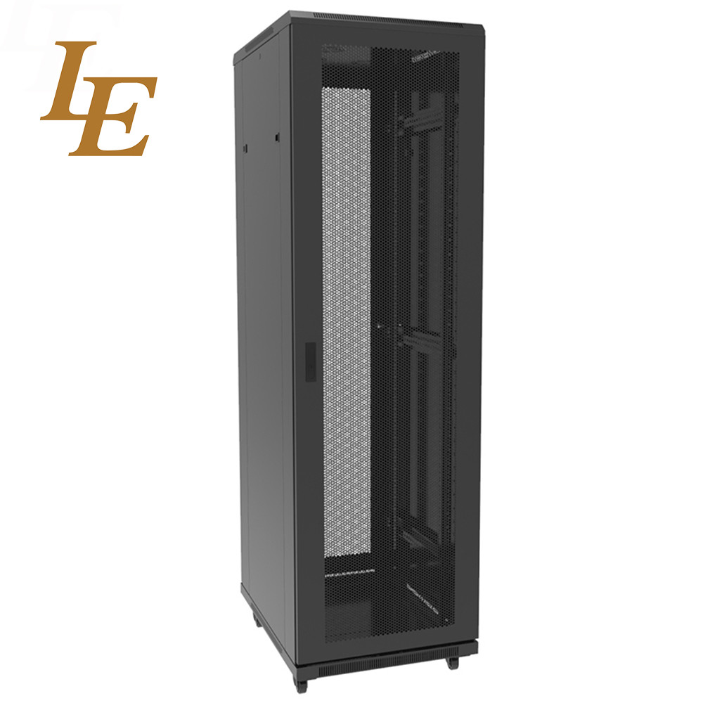 19-Inch 42U 600x600mm High Ventilation Data Center Server Racks Dual Open Slided Doors with Handle Locks RAL9004 Black IT Infrastructure Cabinets