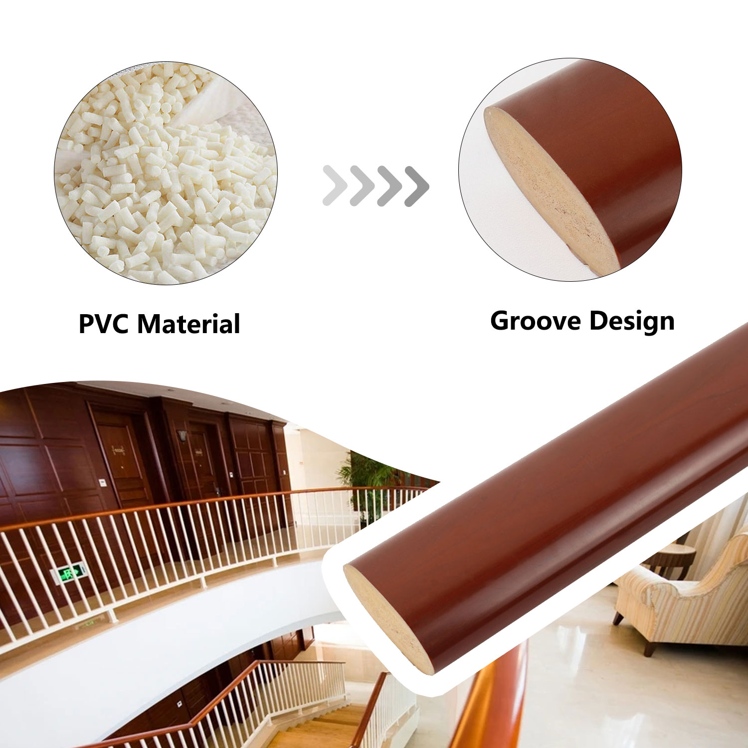 Spiral Staircase PVC Handrail Railing Modern Style High Strength
