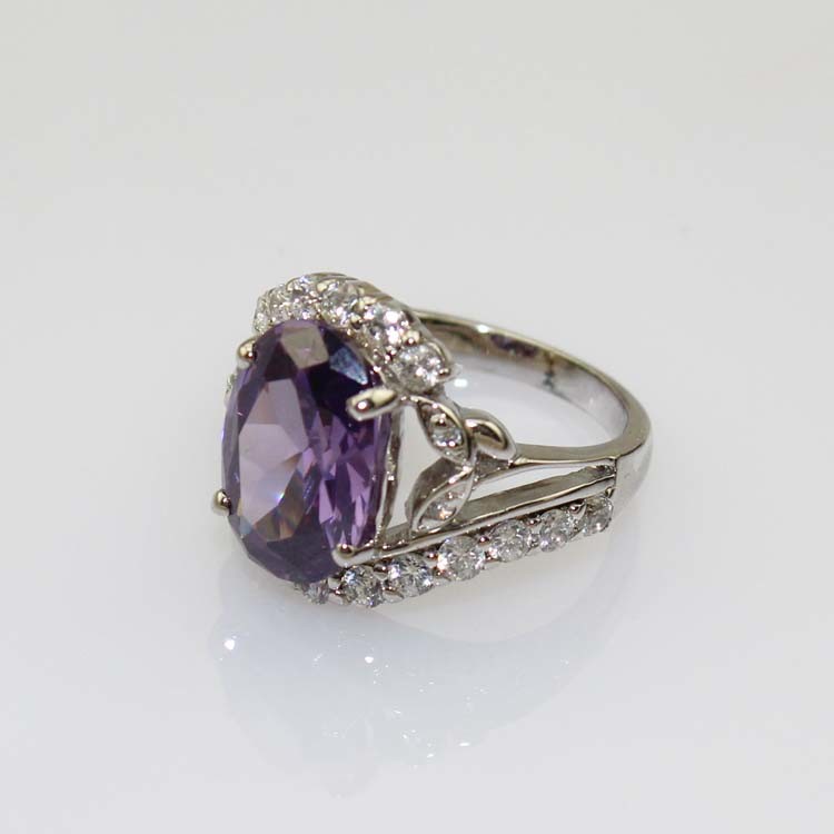 Rose Gold Plated 925 Silver Ring with 10mmx13m Oval Pink Cubic Zircon (R207)