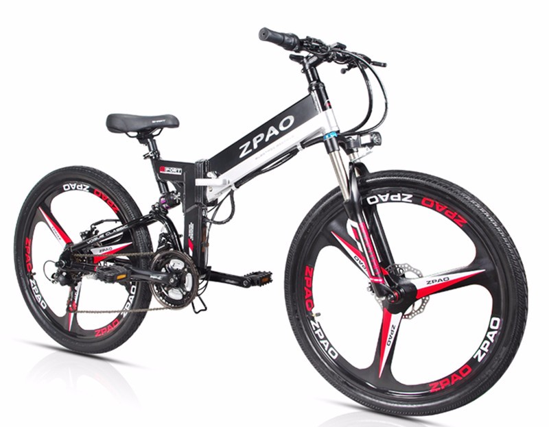 Disc Brake Folding Mountain Electric Bike Full Suspension 21 Speed 26 Inch Wheel