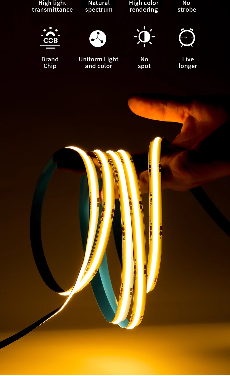 Color Changing Multicolor Flexible COB LED Strip Light 16.4ft 5m 24V for Room Bedroom Party DIY Decoration