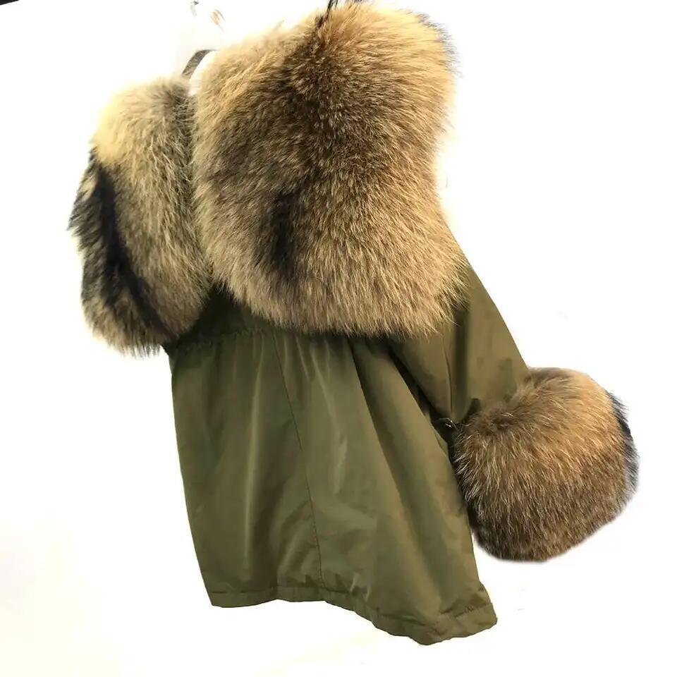 High Quality Thick Warm Raccoon Fur Parka Jackets Fashion Winter Down Padded Real Fur Lining Puffer Coat for Womens