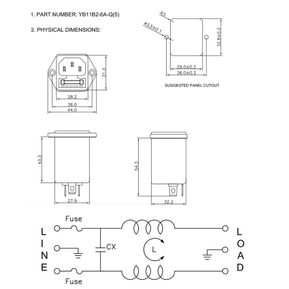 Excellent Performance 1A/3A/6A/10A Double Fuse Inlet Ac Power Line EMI Filter For Medical Equipment