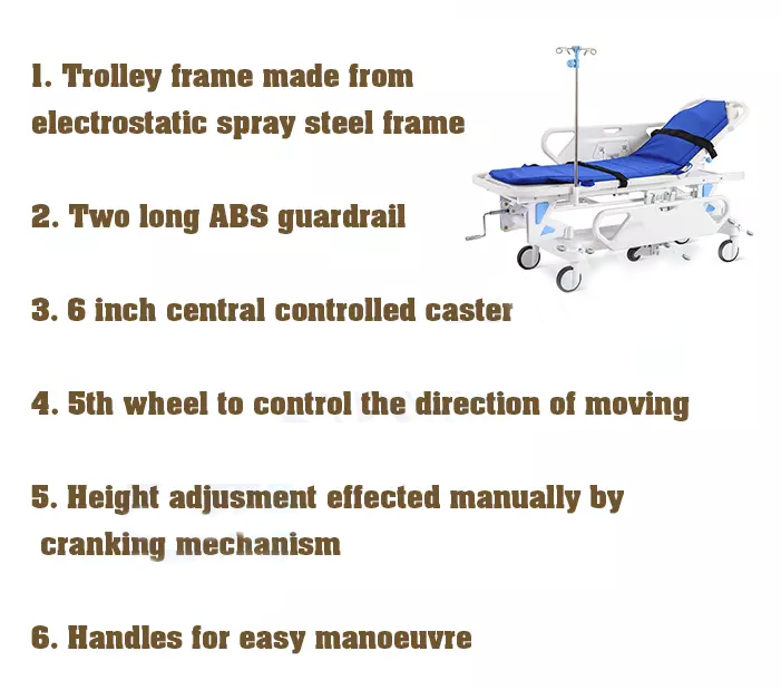 Patient transportation stretcher trolley with height adjustable good price medical equipment