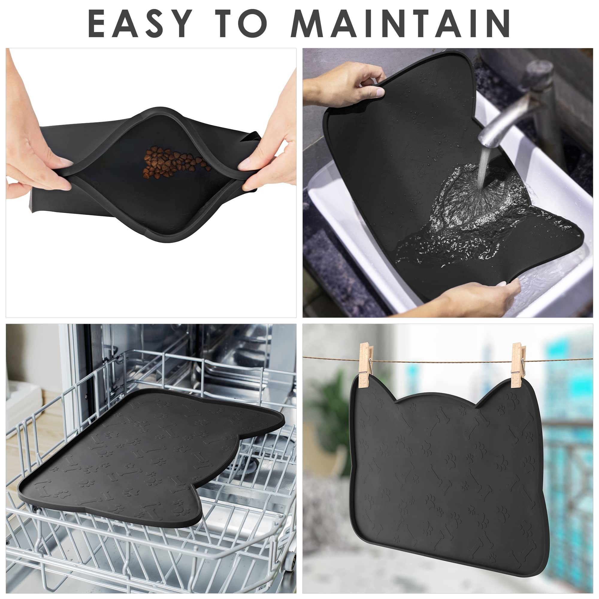 Silicone Pet Food Mat For Floor Waterproof Non Slip Pet Feeding Mat Raised Edge Cat Bowl Mat Travel Easy ToTake PlaceMat