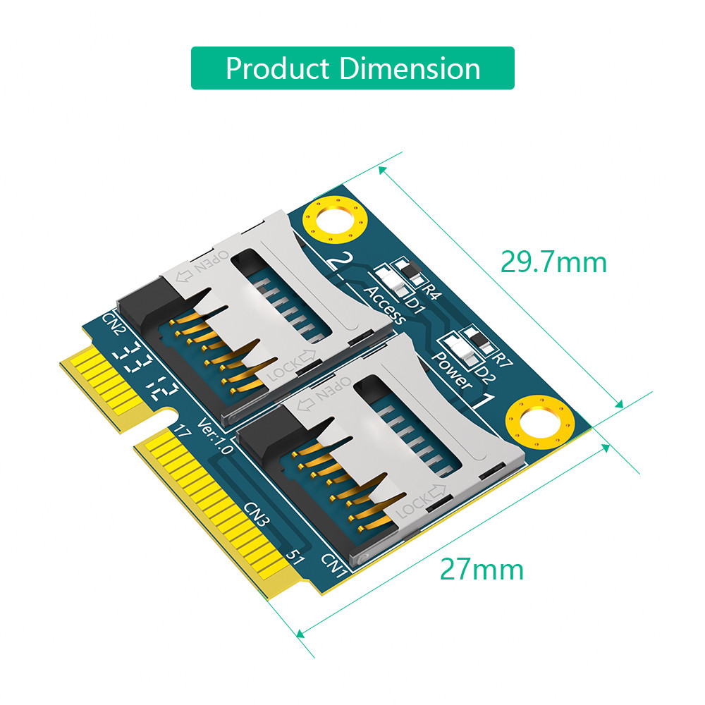 Dual TF Micro SD Card To Mini PCI-E Express With Half Bracket Memory Card Reader Adapter